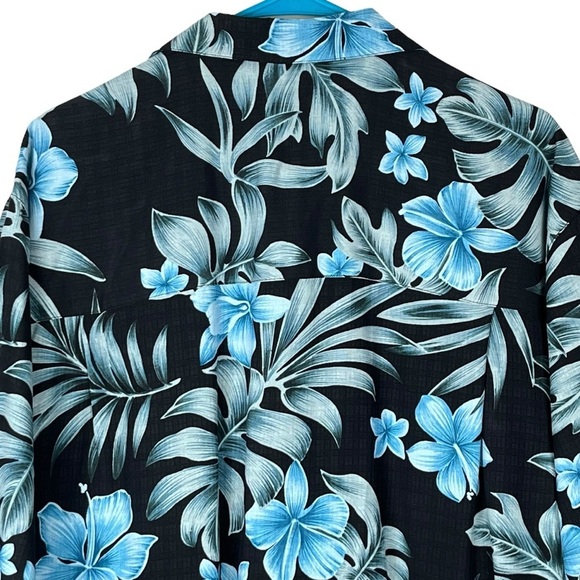 Bermuda Bay Men’s 100% Silk Tropical Hawaiian Black & Blue Printed Shirt Size M - Picture 4 of 10